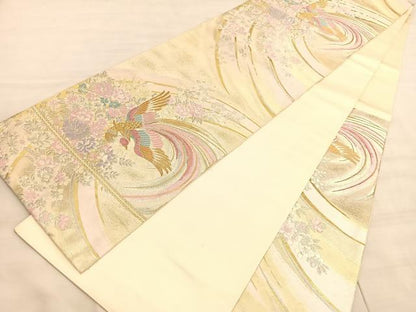 平和屋着物◎西陣　服部織物謹製　六通柄袋帯　唐織　尾長鳥花文　金銀糸　正絹　逸品　BAAV8631hv