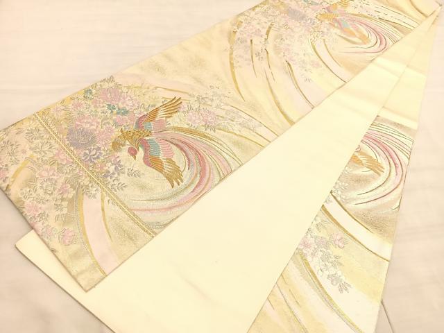 平和屋着物◎西陣　服部織物謹製　六通柄袋帯　唐織　尾長鳥花文　金銀糸　正絹　逸品　BAAV8631hv