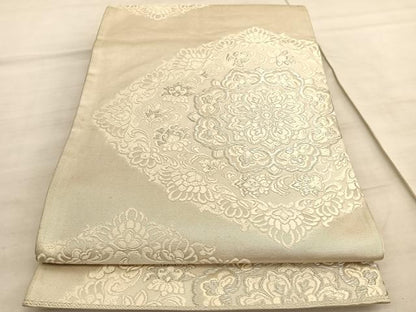 平和屋着物◎六通柄袋帯　唐織　花菱文　銀糸　正絹　逸品　BAAV8632hv