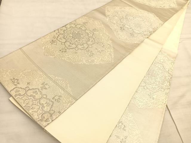 平和屋着物◎六通柄袋帯　唐織　花菱文　銀糸　正絹　逸品　BAAV8632hv