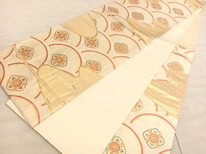 平和屋着物◎六通柄袋帯　唐織　花青海波　金糸　正絹　逸品　BAAV8638hv