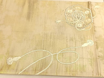 平和屋着物◎太鼓柄袋帯 刺繍 鳳凰鏡裏花文 金銀糸 引箔 正絹 逸品 BAAV8640hv
