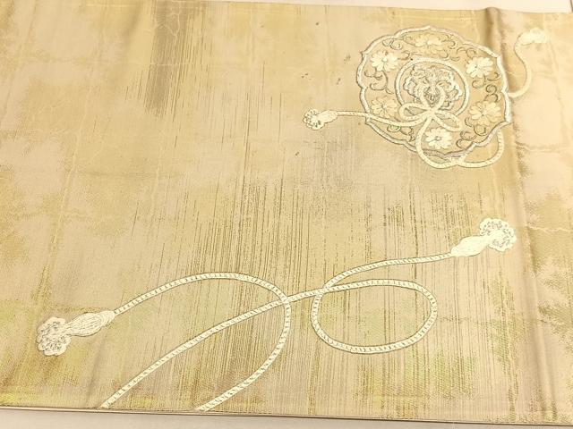 平和屋着物◎太鼓柄袋帯 刺繍 鳳凰鏡裏花文 金銀糸 引箔 正絹 逸品 BAAV8640hv
