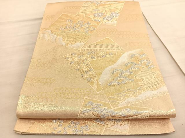 平和屋着物◎六通柄袋帯 色紙風景文 金銀糸 正絹 逸品 BAAV8643hv
