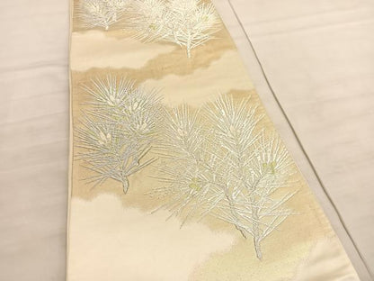 平和屋着物◎六通柄袋帯　唐織　若松葉　銀糸　正絹　逸品　BAAV8647hv