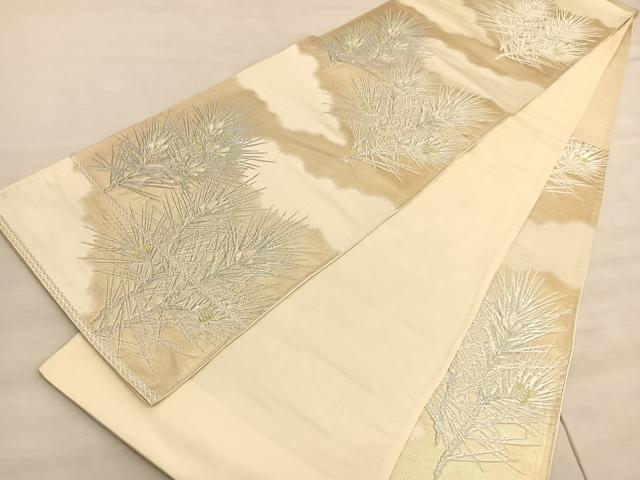 平和屋着物◎六通柄袋帯　唐織　若松葉　銀糸　正絹　逸品　BAAV8647hv