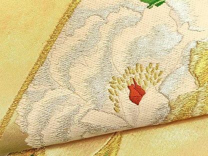 平和屋着物▼西陣の名門　本家加納謹製　太鼓柄袋帯　刺繍　牡丹　金銀糸　引箔　正絹　逸品　BAAV8648hv