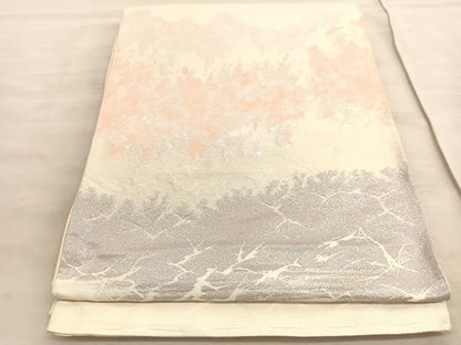 平和屋着物◎六通柄袋帯　ふくれ織　山脈　銀糸　正絹　逸品　BAAV8657hv