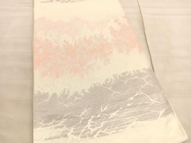 平和屋着物◎六通柄袋帯　ふくれ織　山脈　銀糸　正絹　逸品　BAAV8657hv