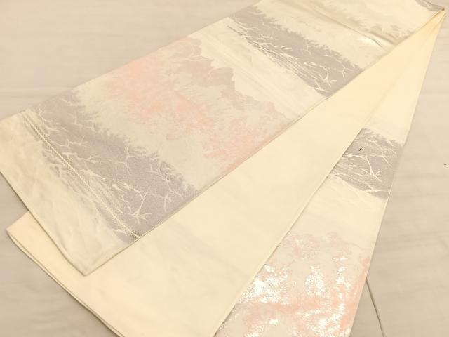 平和屋着物◎六通柄袋帯　ふくれ織　山脈　銀糸　正絹　逸品　BAAV8657hv