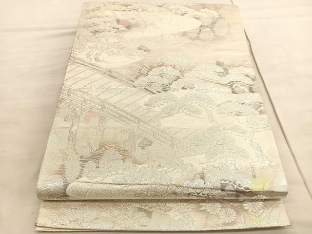 平和屋着物◎六通柄袋帯　古京錦　浜松文　銀糸　二重引箔　正絹　逸品　BAAV8661hv