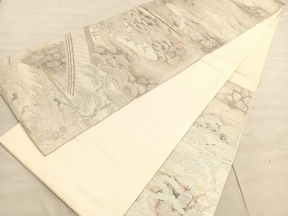 平和屋着物◎六通柄袋帯　古京錦　浜松文　銀糸　二重引箔　正絹　逸品　BAAV8661hv