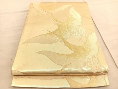 平和屋着物◎六通柄袋帯　手織　飛鶴文　金糸　正絹　逸品　BAAV8663hv