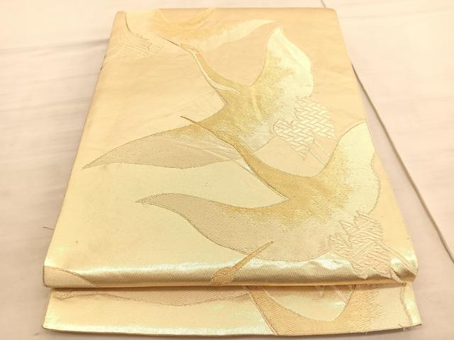 平和屋着物◎六通柄袋帯　手織　飛鶴文　金糸　正絹　逸品　BAAV8663hv