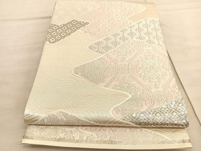 平和屋着物◎西陣　六通柄袋帯　唐織　立波蜀江花文　銀糸　正絹　逸品　BAAV8666hv