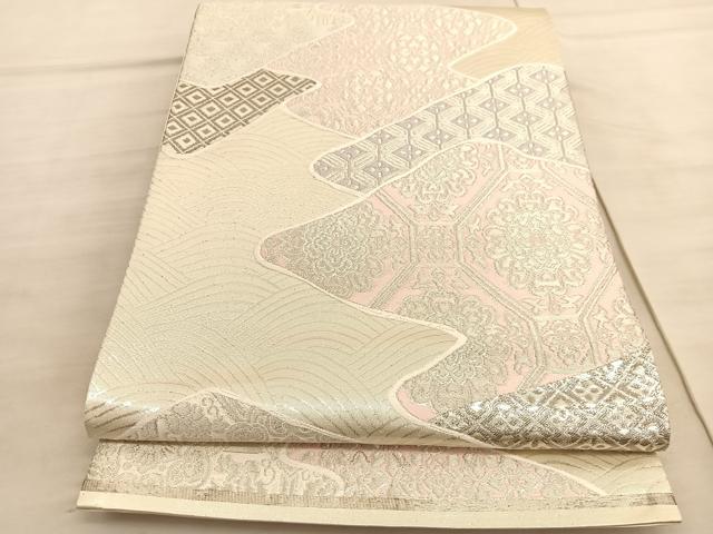 平和屋着物◎西陣　六通柄袋帯　唐織　立波蜀江花文　銀糸　正絹　逸品　BAAV8666hv