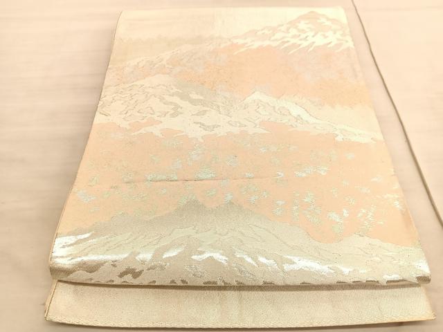平和屋着物◎六通柄袋帯　山脈　銀糸　正絹　逸品　BAAV8667hv