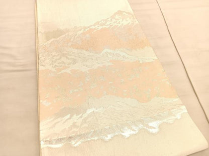 平和屋着物◎六通柄袋帯　山脈　銀糸　正絹　逸品　BAAV8667hv