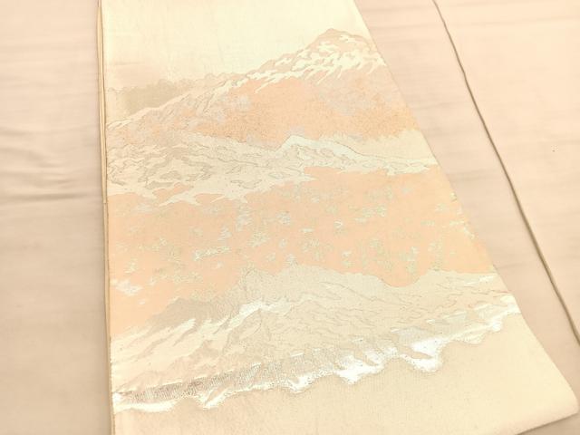 平和屋着物◎六通柄袋帯　山脈　銀糸　正絹　逸品　BAAV8667hv