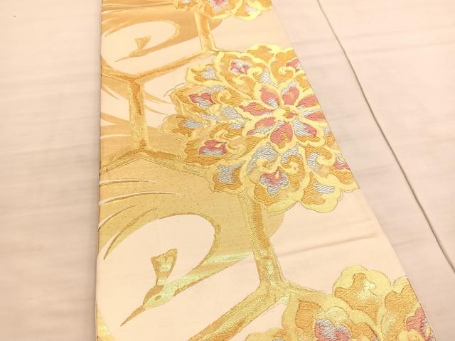 平和屋着物◎六通柄袋帯　鳳凰亀甲花文　金銀糸　正絹　逸品　BAAV8669hv