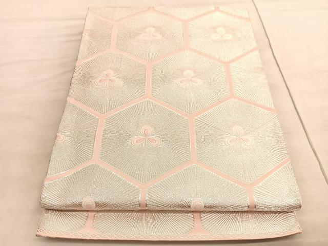 平和屋着物◎西陣 六通柄袋帯 唐織 若松葉亀甲文 銀糸 正絹 逸品 BAAV8670hv