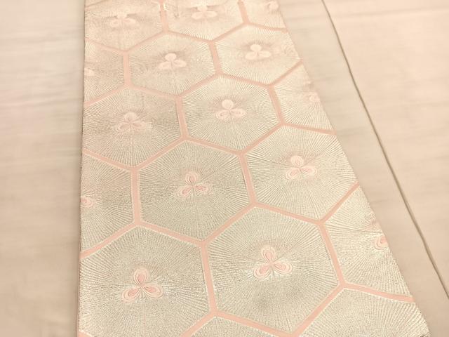 平和屋着物◎西陣 六通柄袋帯 唐織 若松葉亀甲文 銀糸 正絹 逸品 BAAV8670hv
