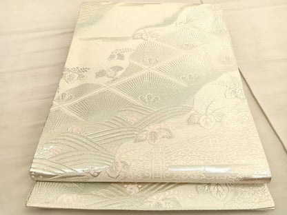 平和屋着物◎六通柄袋帯　唐織　道長若松葉菱文　銀糸　正絹　逸品　BAAV8671hv