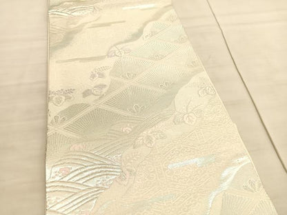 平和屋着物◎六通柄袋帯　唐織　道長若松葉菱文　銀糸　正絹　逸品　BAAV8671hv