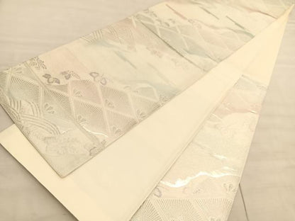 平和屋着物◎六通柄袋帯　唐織　道長若松葉菱文　銀糸　正絹　逸品　BAAV8671hv