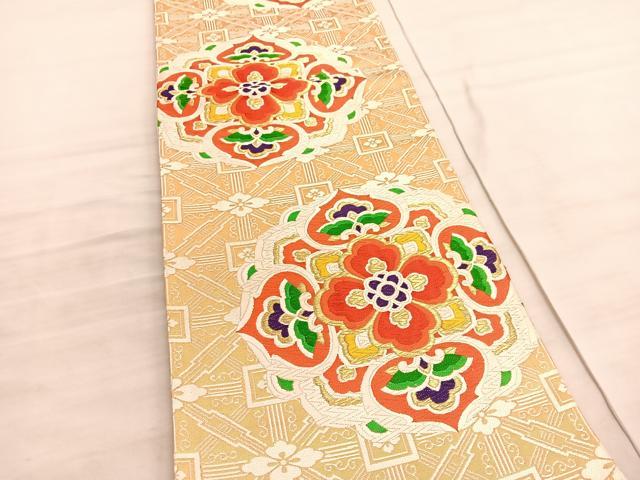 平和屋着物◎六通柄袋帯　唐織　格天井花文　金糸　正絹　逸品　BAAV8678hv