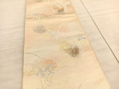 平和屋着物◎六通柄袋帯　草花文　金銀糸　引箔　正絹　逸品　BAAV8683hv