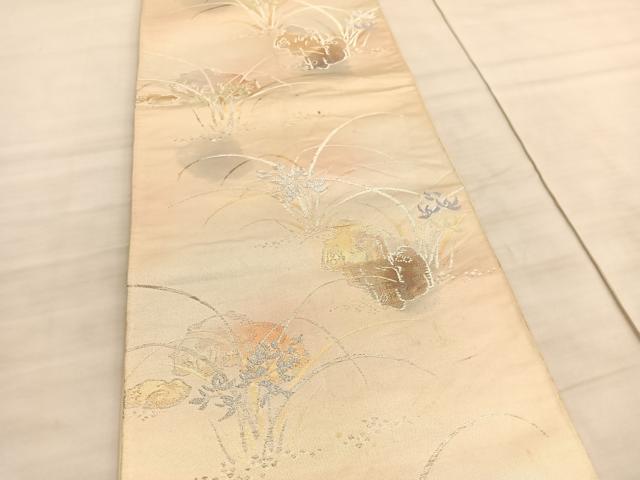 平和屋着物◎六通柄袋帯　草花文　金銀糸　引箔　正絹　逸品　BAAV8683hv