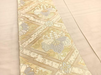 平和屋着物◎六通柄袋帯　唐織　松皮菱桐文　金銀糸　正絹　逸品　BAAV8684hv