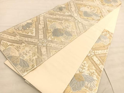 平和屋着物◎六通柄袋帯　唐織　松皮菱桐文　金銀糸　正絹　逸品　BAAV8684hv