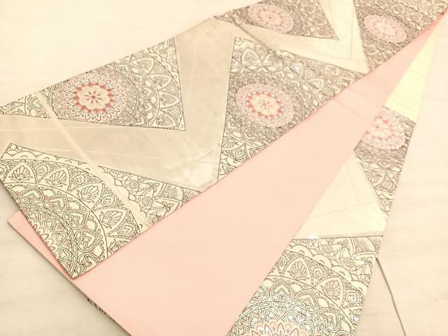 平和屋着物◎六通柄袋帯　唐織　飾花文　銀糸　正絹　逸品　BAAV8685hv