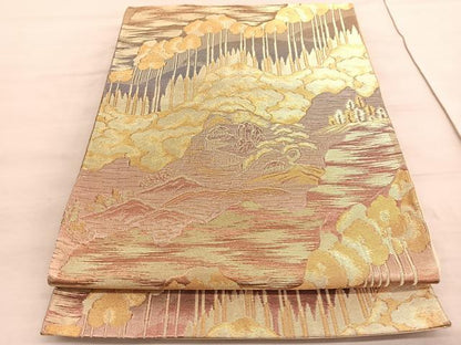平和屋着物◎六通柄袋帯　樹林風景文　金糸　三越扱い　正絹　逸品　BAAV8687hv