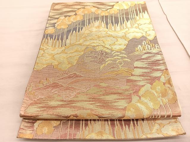 平和屋着物◎六通柄袋帯　樹林風景文　金糸　三越扱い　正絹　逸品　BAAV8687hv