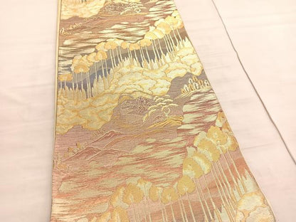 平和屋着物◎六通柄袋帯　樹林風景文　金糸　三越扱い　正絹　逸品　BAAV8687hv