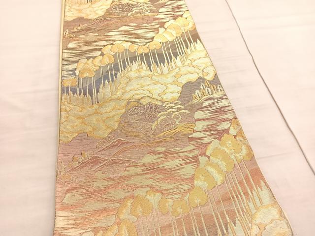 平和屋着物◎六通柄袋帯　樹林風景文　金糸　三越扱い　正絹　逸品　BAAV8687hv