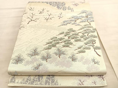 平和屋着物◎六通柄袋帯　嵐山　銀糸　正絹　逸品　BAAV8691hv