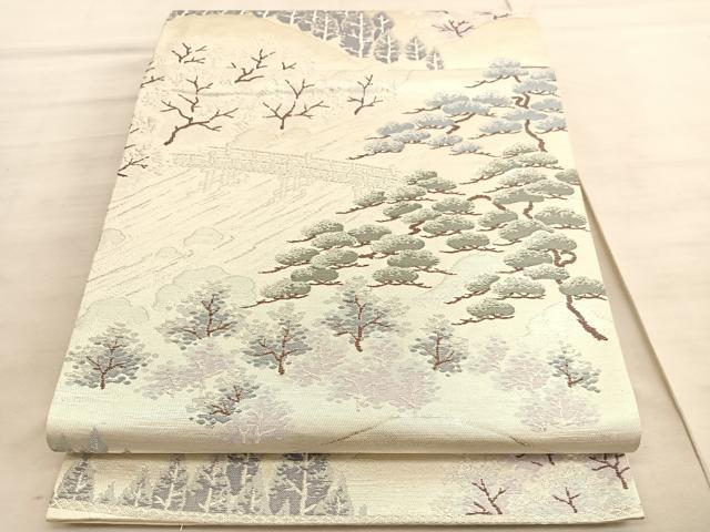 平和屋着物◎六通柄袋帯　嵐山　銀糸　正絹　逸品　BAAV8691hv