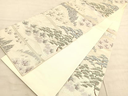 平和屋着物◎六通柄袋帯　嵐山　銀糸　正絹　逸品　BAAV8691hv