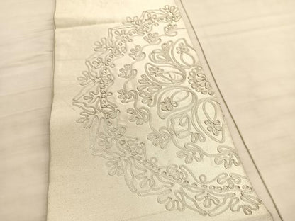 平和屋着物◎太鼓柄袋帯　総刺繍　飾花文　銀糸　正絹　逸品　BAAV8694hv