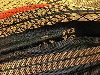 平和屋着物◎西陣　服部織物謹製　六通柄袋帯　唐織　白鳥緞子　飛鶴文　黒地　金銀糸　正絹　逸品　BAAV8706hv
