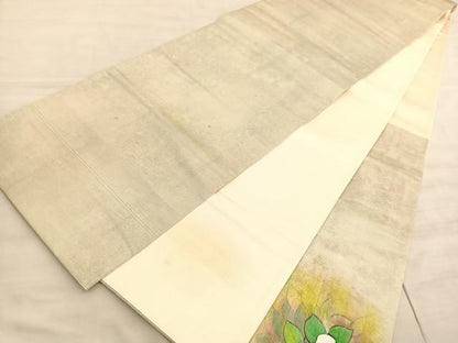 平和屋着物◎太鼓柄袋帯　手描き　草花文　金糸　引箔　正絹　逸品　BAAV8708hv