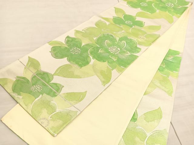 平和屋着物◎六通柄袋帯　草花文　銀糸　正絹　逸品　BAAV8727hv