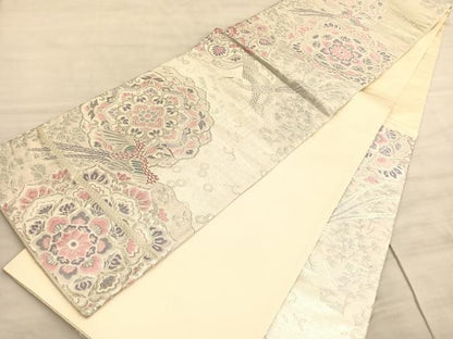 平和屋着物◎六通柄袋帯　唐織　宝相華尾長鳥花文　銀糸　正絹　逸品　BAAV8734hv