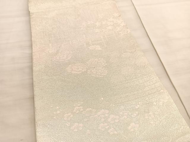平和屋着物◎六通柄袋帯 唐織 佐賀つづれ織 渡橋風景花文 銀糸 正絹 逸品 BAAV8743hv