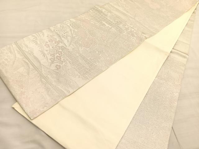 平和屋着物◎六通柄袋帯 唐織 佐賀つづれ織 渡橋風景花文 銀糸 正絹 逸品 BAAV8743hv