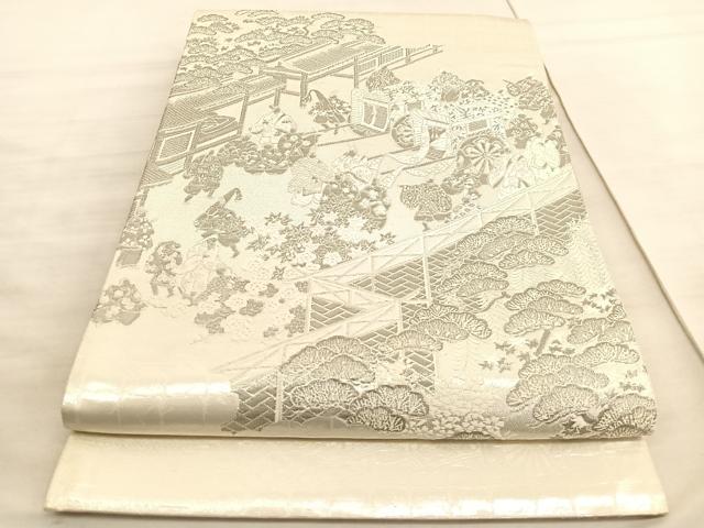 平和屋着物◎太鼓柄袋帯　唐織　王朝源氏物語繪　プラチナ箔　引箔　正絹　逸品　BAAV8744hv
